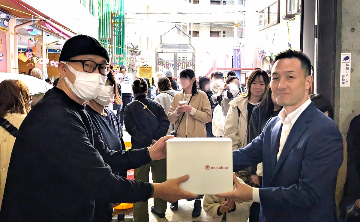 災害備蓄品musubou寄付イベント 愛のめぐみ保育園 渡島正教様 江藤紀仁